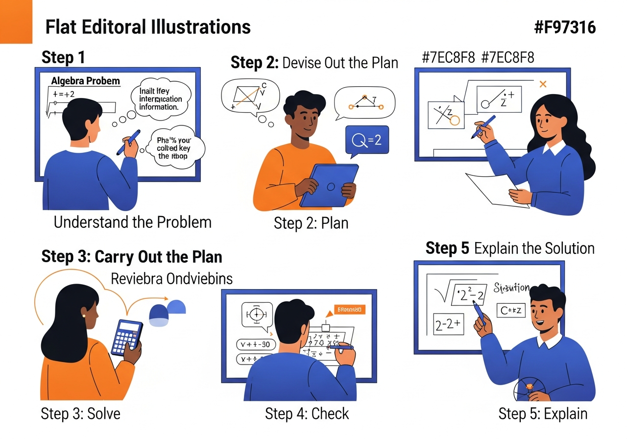 Five-step problem solving framework applied to an algebra problem: each ...