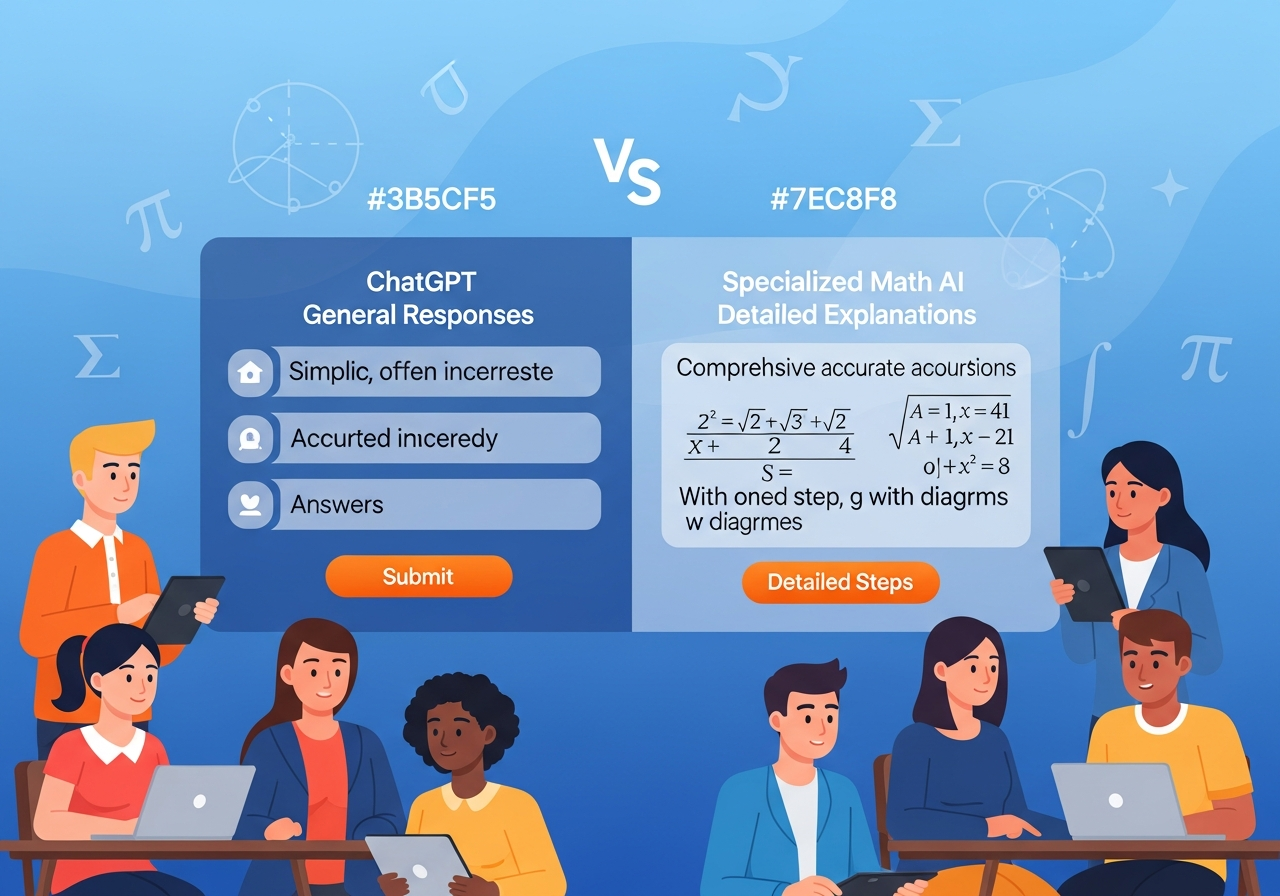 Two chat interfaces side by side: one showing a generic ChatGPT math ...