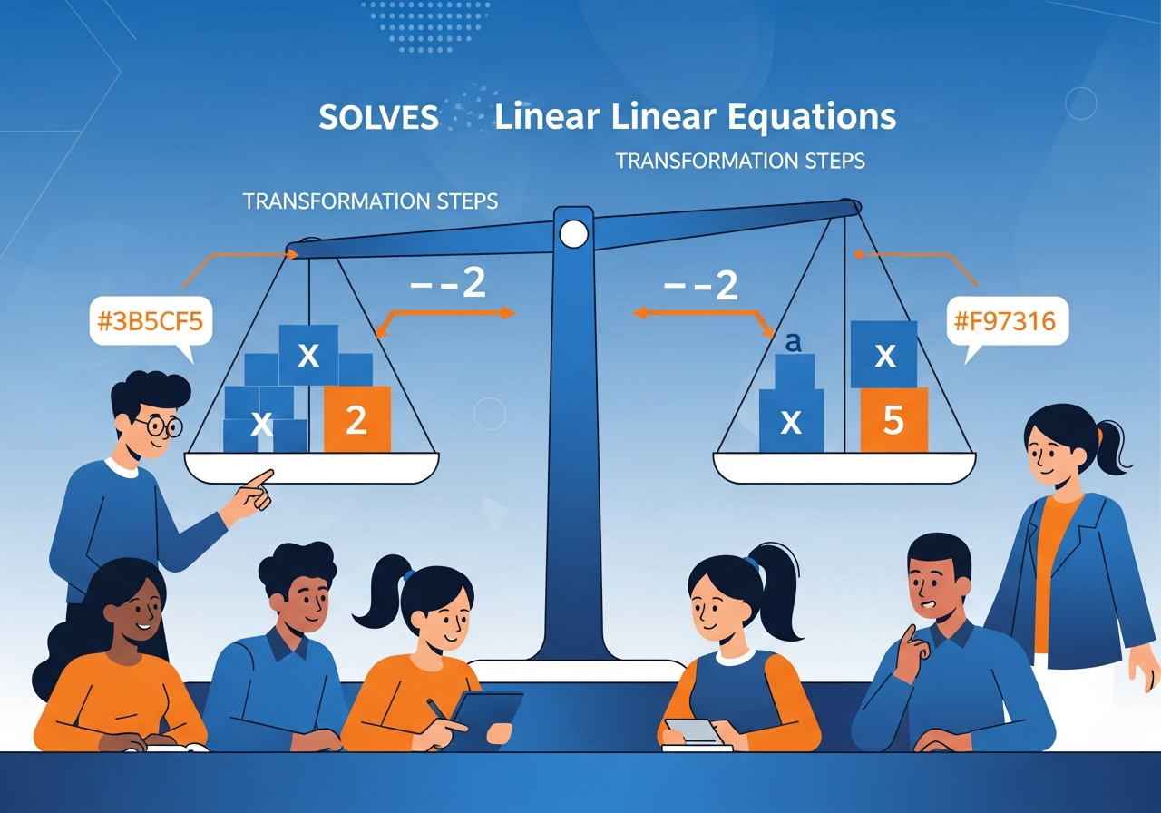 A linear equation on a whiteboard being solved step by step, each ...