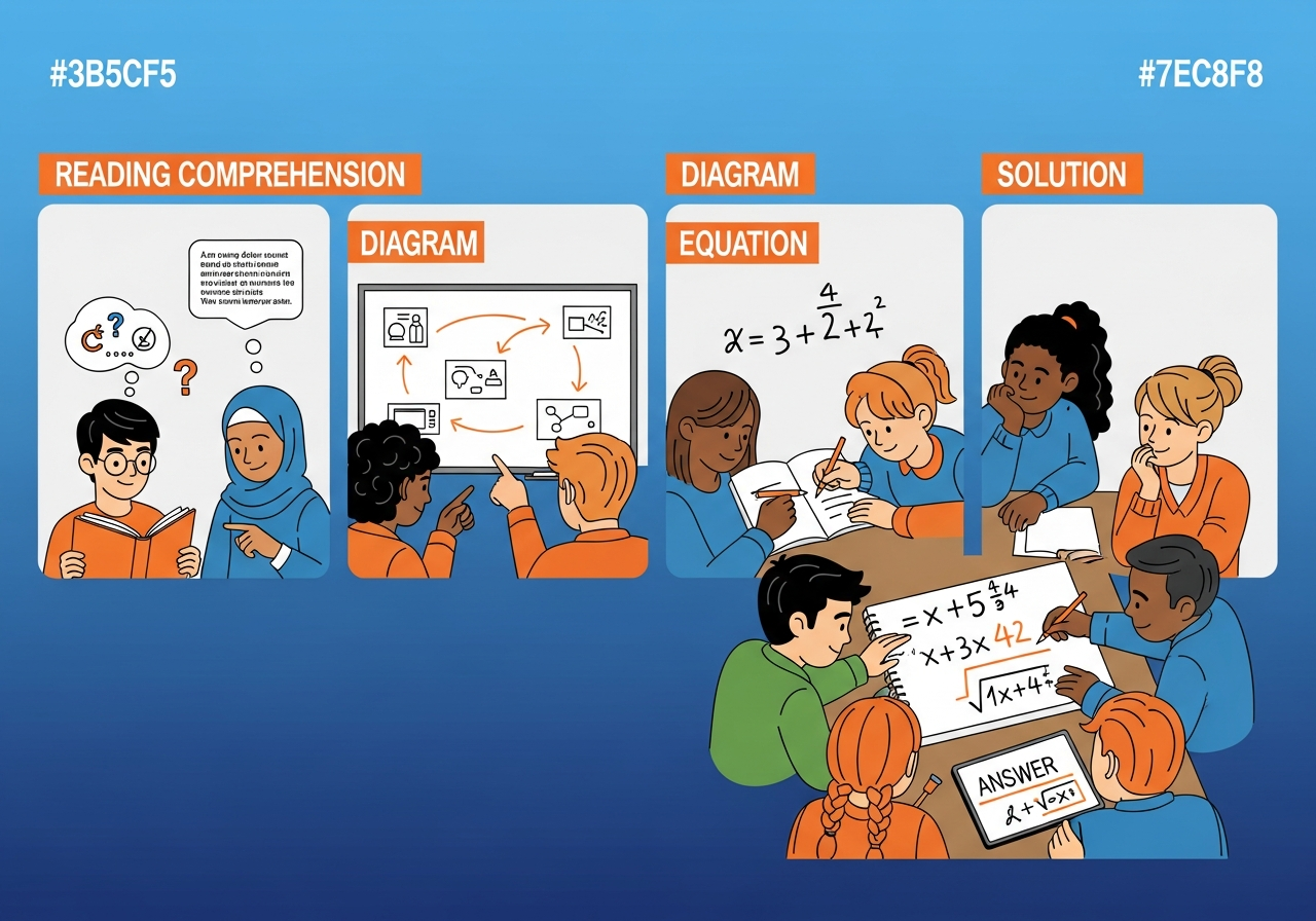 Word problem decoding: text highlighted, diagram drawn, variables ...