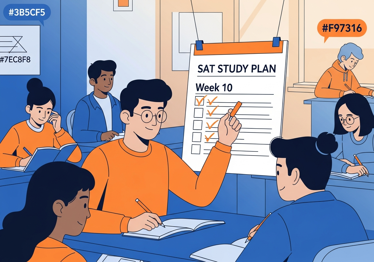 Sat Math Students Student crossing off week 10 of their SAT study plan, visible progress ...