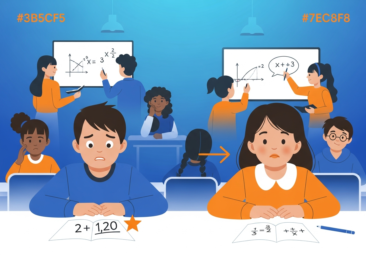 Child successfully attempting a math problem, small victory celebrated ...